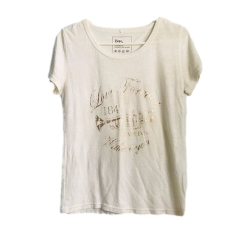 Soft White Graphic T-shirt with Beautiful Golden Lettering